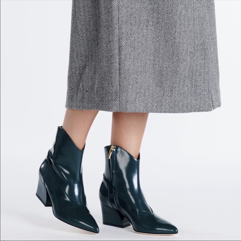 TIBI Green Leather Western Ankle Boots 37.5 37 1/2 $699 - Picture 2 of 12